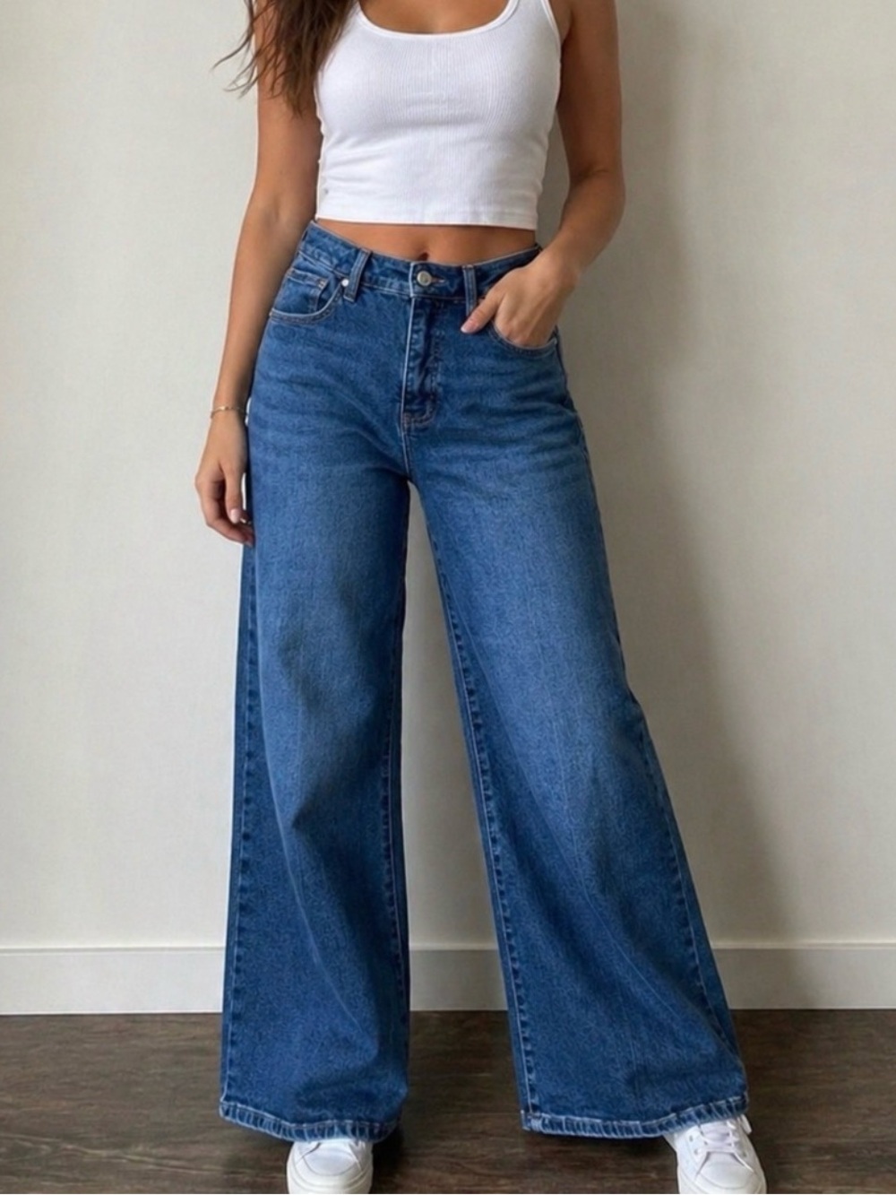 Risen Wide Leg Flare Jeans - Deep Blue